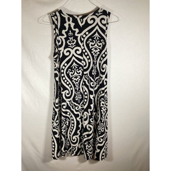 BELLAMIE Black Geometric Midi A-Line Dress Wrinkle Resistant Medium Classic Prep - Picture 4 of 5